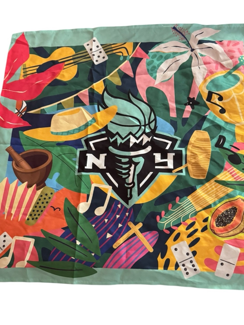 Pastel Abstract Silk Scarf with Subtle Logo of NY